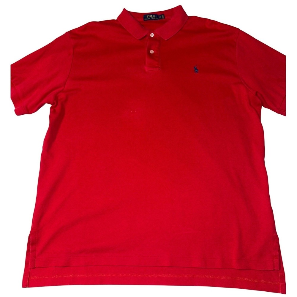 Polo Ralph Lauren Mens XL Red Short Sleeve Pique Cotton Polo Shirt Navy PonyLogo